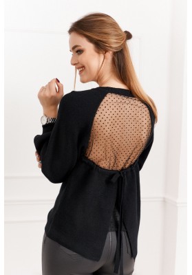 Dámsky sveter s priehľadným chrbtom, čierny