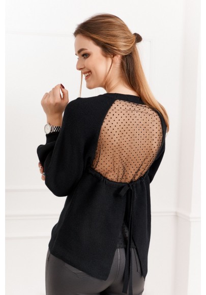 Dámsky sveter s priehľadným chrbtom, čierny
