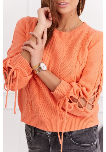 Dámsky krátky sveter s dlhým rukávom, oranžový