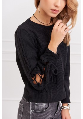 Dámsky krátky sveter s dlhým rukávom, čierny