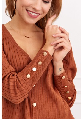Tenký dámsky sveter so zapínaním na gombíky, hnedý