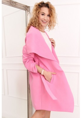 Štýlový kabát s veľkolepým širokým golierom, ružový