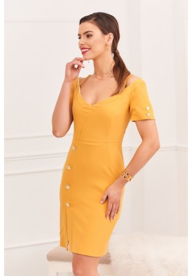 Elegantné šaty s nápaditým výstrihom na tenkých ramienkach, žlté