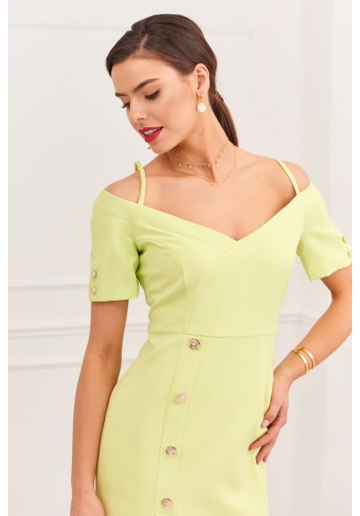Elegantné šaty s nápaditým výstrihom na tenkých ramienkach, zelené
