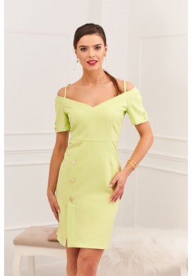 Elegantné šaty s nápaditým výstrihom na tenkých ramienkach, zelené
