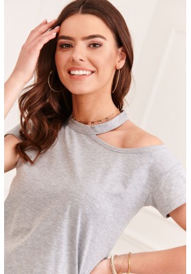 Krásne dámske tričko s holým ramenom, sivé