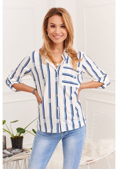Klasická dámska košeľa s kontrastnými vzormi, krémová/ modrá