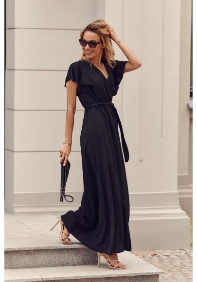 Maxi šaty s vysokým rozparkom na bokoch, čierne