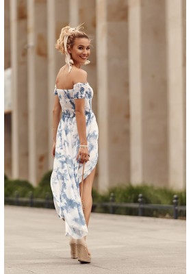 Asymetrické šaty s predĺženým zadným dielom, modré