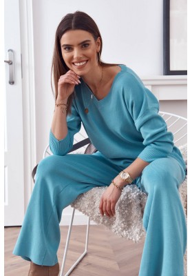 Pohodlná pletená dámska súprava v trendy prevedení, modrá