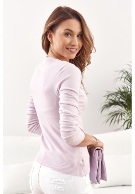 Tenký dámsky sveter zapínaný na gombíky s výstrihom, fialový