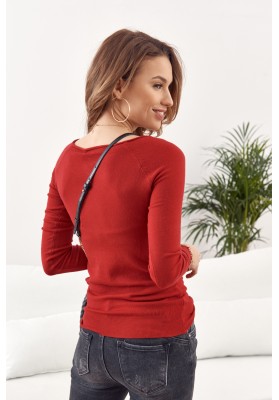Jednoduchý top/tričko  lodičkovým výstrihom a dlhým rukávom, červený