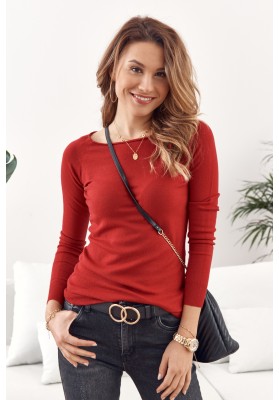 Jednoduchý top/tričko  lodičkovým výstrihom a dlhým rukávom, červený