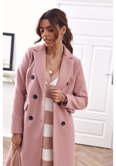 Elegantný, dlhý kabát s podšívkou, ružový