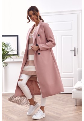 Elegantný, dlhý kabát s podšívkou, ružový