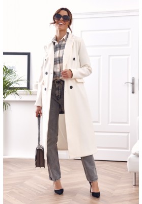 Elegantný, dlhý kabát s podšívkou, biely