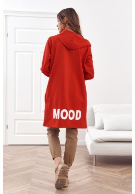 Moderná, dlhá, dámska mikina s kapucňou, červená