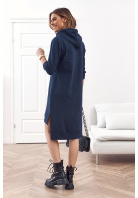 Pohodlné, jednoduché bavlnené šaty s kapucňou, modré
