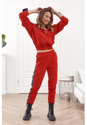 Bavlnená, moderná súprava mikiny a teplákových nohavíc, červená