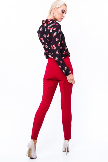 Elegantné, moderné nohavice s vysokým pásom, červené