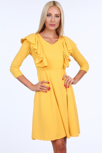 Žlté krátke dámske šaty s volánmi