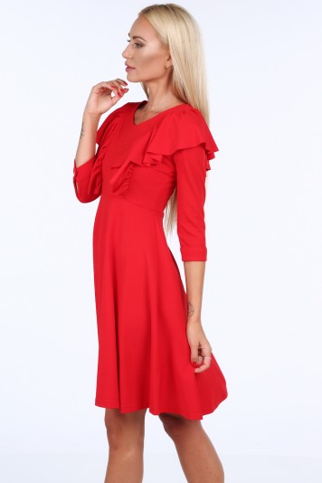 Červené krátke dámske šaty s volánmi