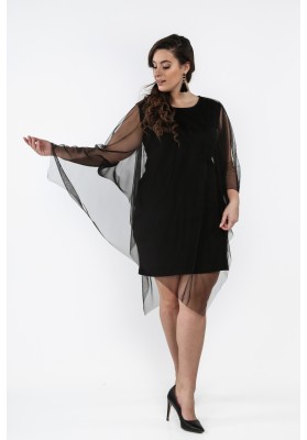 Sukienka Plus Size z tiulową narzutką czarna B10