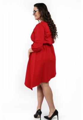 Asymetrické štýlové šaty s okrúhlym výstrihom, červené