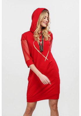Czerwona sukienka z aplikacją na przodzie na co dzień 20510