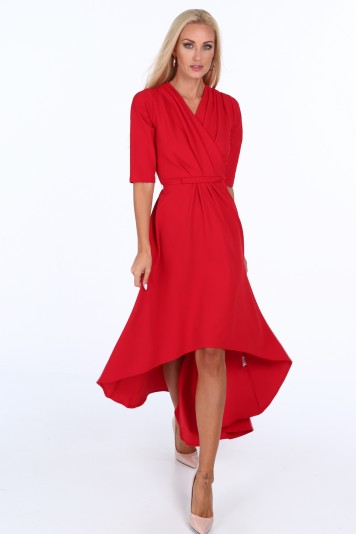 Červené elegantné dámske šaty s výstrihom v tvare písmena V